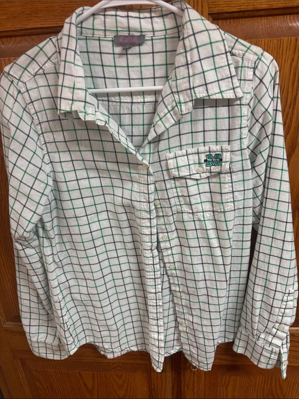 UG Apparel Marshall University White and Green Grid Button-Down Shirt Size S